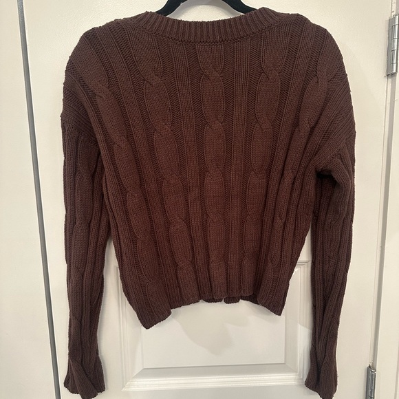 Madewell Brown Cable Knit V-Neck Crop Sweater - Picture 4 of 5